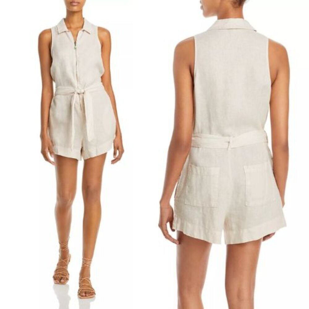 Bella Dahl Cream Zip Up Linen Romper Size Large 36191